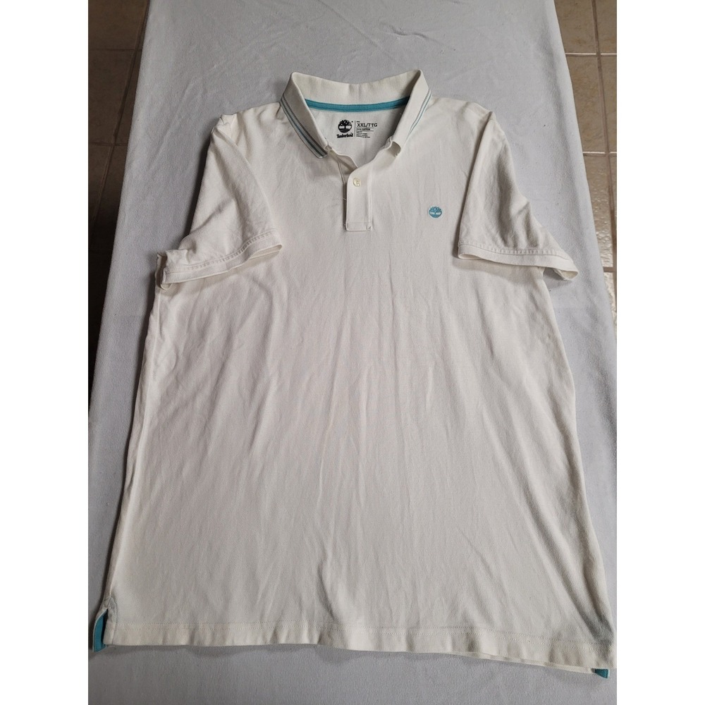 Timberland Sz XXL White Polo Shirt Menswear Slim Fit Cotton Casual‎